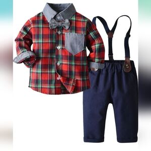 Toddler Dress Suit Baby Boys Gentleman Clothes Sets Bow Ties Shirts + Suspenders